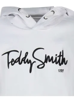 Sweat en coton blanc uni à capuche coupe droite avec des manches longues