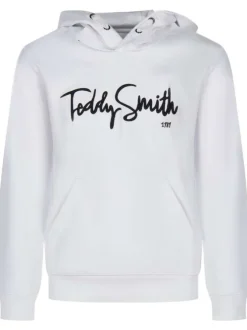 Sweat en coton blanc uni à capuche coupe droite avec des manches longues