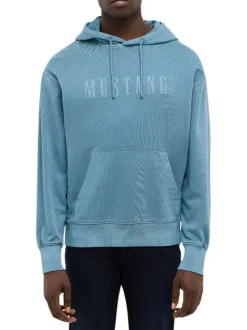 Sweat en coton bleu avec un col à capuche et cordon de serrage