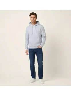 Sweat en coton bleu clair uni avec une coupe droite et un col à capuche