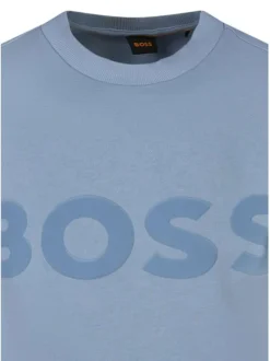 Sweat en coton bleu clair uni avec une coupe droite et un col rond
