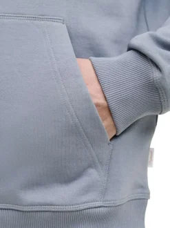 Sweat en coton bleu à coupe droite pourvu d'un col à capuche