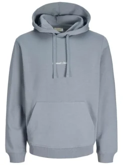Sweat en coton bleu à coupe droite pourvu d'un col à capuche