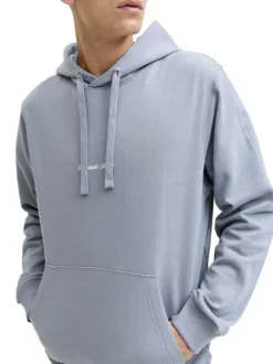 Sweat en coton bleu à coupe droite pourvu d'un col à capuche