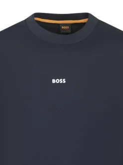 Sweat en coton bleu marine uni avec une coupe droite et un col rond