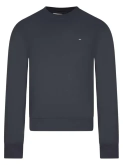 Sweat en coton bleu marine uni à col rond avec le petit logo brodé