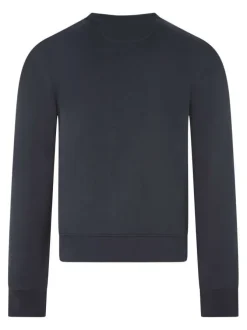Sweat en coton bleu marine uni à col rond avec le petit logo brodé