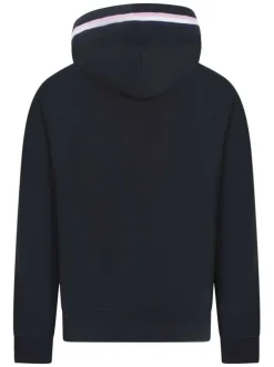 Sweat en coton bleu nuit à coupe droite avec un col à capuche avec des bandes
