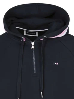 Sweat en coton bleu nuit à coupe droite avec un col à capuche avec des bandes