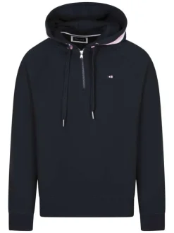 Sweat en coton bleu nuit à coupe droite avec un col à capuche avec des bandes