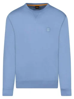 Sweat en coton bleu uni avec une coupe droite et un col rond