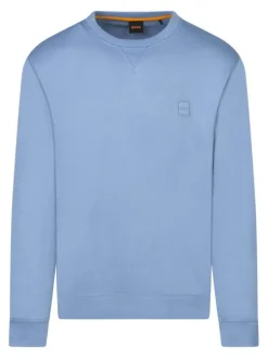Sweat en coton bleu uni avec une coupe droite et un col rond