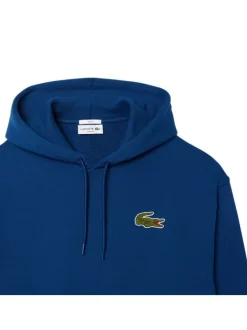 Sweat en coton bleu uni droit avec une capuche et poche kangourou