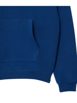 Sweat en coton bleu uni droit avec une capuche et poche kangourou