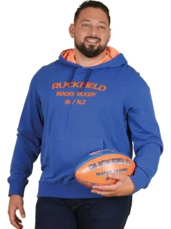 Sweat en coton bleu uni pourvu de manches longues et d'une capuche