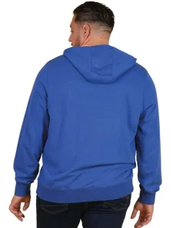 Sweat en coton bleu uni pourvu de manches longues et d'une capuche