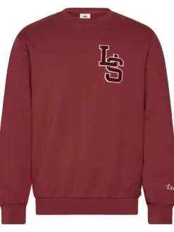 Sweat en coton bordeaux uni avec un col rond et un patch sur la poitrine