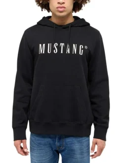 Sweat en coton Bronson noir droit avec logo imprimé blanc et col à capuche