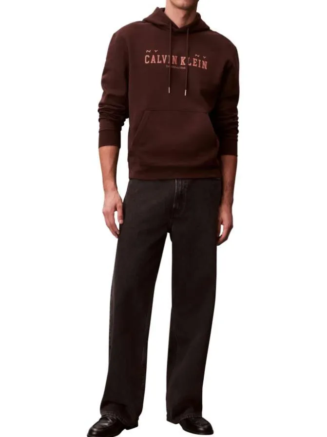 Sweat en coton brun uni avec une coupe droite et une capuche