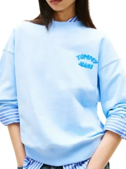 Sweat en coton ciel à imprimé avec une coupe droite et un col rond