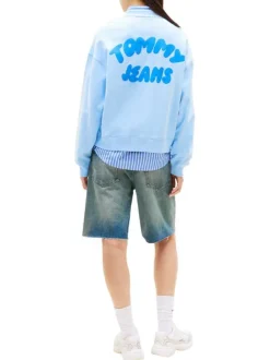 Sweat en coton ciel à imprimé avec une coupe droite et un col rond