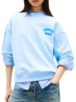 Sweat en coton ciel à imprimé avec une coupe droite et un col rond