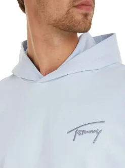 Sweat en coton ciel uni avec une coupe droite et un col à capuche
