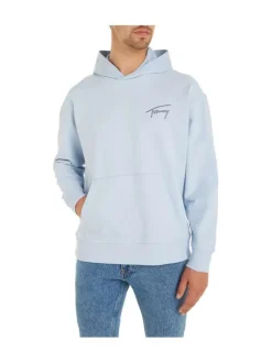 Sweat en coton ciel uni avec une coupe droite et un col à capuche
