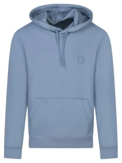 Sweat en coton ciel uni avec une coupe droite et un col à capuche