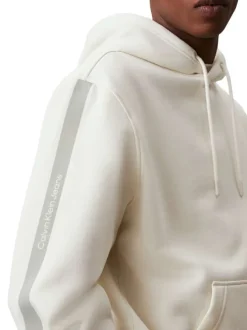 Sweat en coton écru uni avec un col à capuche et poche kangourou
