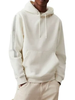 Sweat en coton écru uni avec un col à capuche et poche kangourou