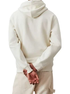 Sweat en coton écru uni avec un col à capuche et poche kangourou