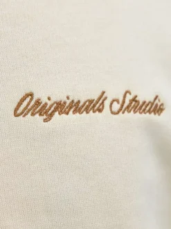 Sweat en coton écru uni avec un col montant et fermeture à glissière