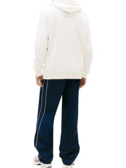 Sweat en coton écru uni avec une coupe droite et un col à capuche