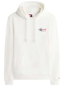Sweat en coton écru uni avec une coupe droite et un col à capuche