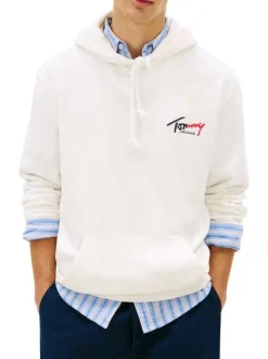 Sweat en coton écru uni avec une coupe droite et un col à capuche
