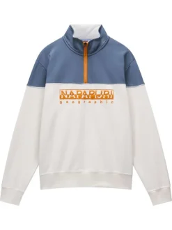 Sweat en coton écru uni avec une coupe droite et un col montant
