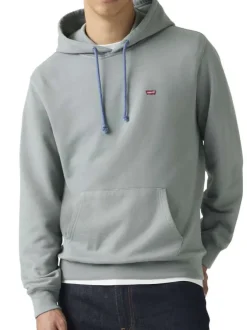 Sweat en coton gris à coupe droite pourvu d'un col à capuche
