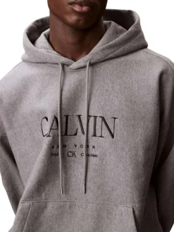 Sweat en coton gris à coupe droite pourvu d'un col à capuche