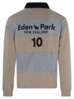 Sweat en coton gris et beige rayé avec une coupe droite et un col polo