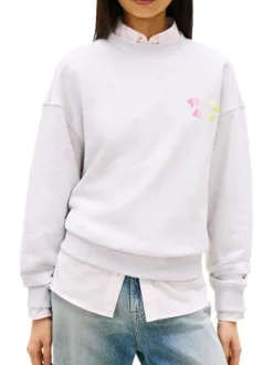 Sweat en coton gris à imprimé avec une coupe droite et un col rond