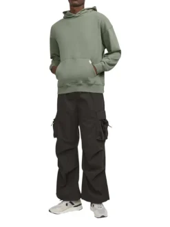 Sweat en coton kaki uni avec une coupe droite et un col à capuche