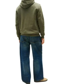 Sweat en coton kaki uni avec une coupe droite et un col à capuche