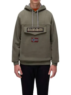 Sweat en coton kaki uni avec une coupe droite et un col à capuche