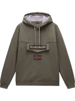 Sweat en coton kaki uni avec une coupe droite et un col à capuche