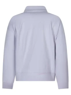 Sweat en coton lilas uni avec un col de polo zippé et des poignets élastiqués
