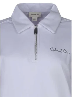Sweat en coton lilas uni avec un col de polo zippé et des poignets élastiqués