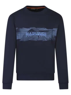 Sweat en coton marine avec un imprimé une coupe droite et un col rond