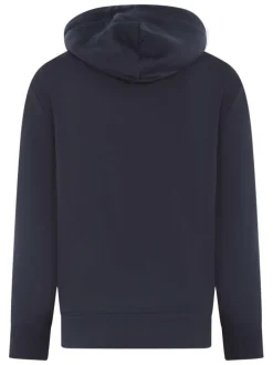 Sweat en coton marine brodé à coupe droite avec un col à capuche