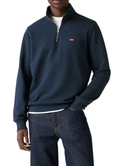 Sweat en coton marine à coupe droite pourvu d'un col camionneur